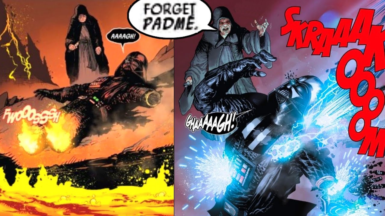Darth Vader burns alive on Mustafar, Sidious chokes him (Canon) 1